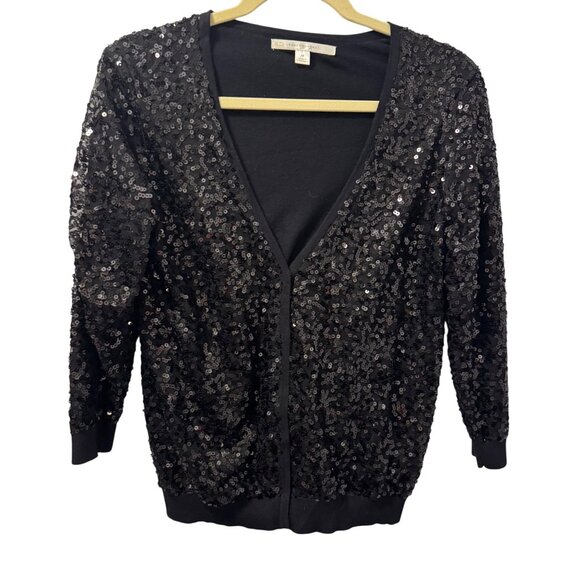 Lauren Conrad Womens Sequin Cardigan Sweater Sz Medium Black - Picture 1 of 12